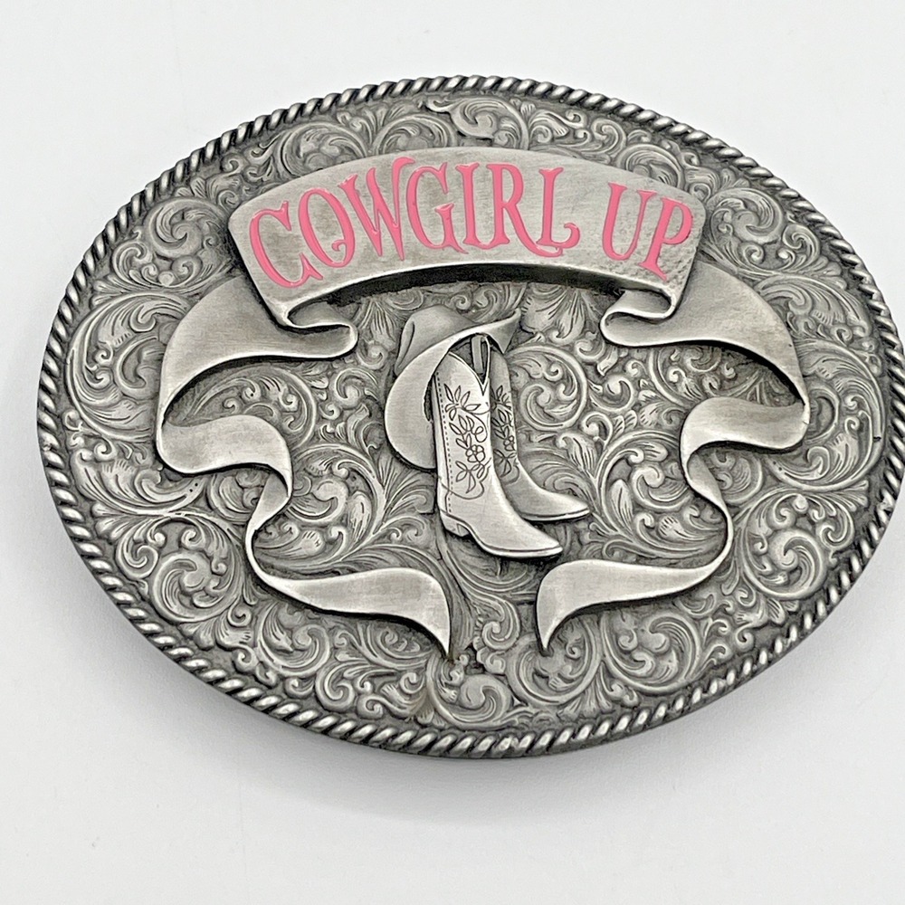 Bergamot Belt Buckle Cowgirl Up Pink Cowboy Boots Hat Equestrian Rodeo Western